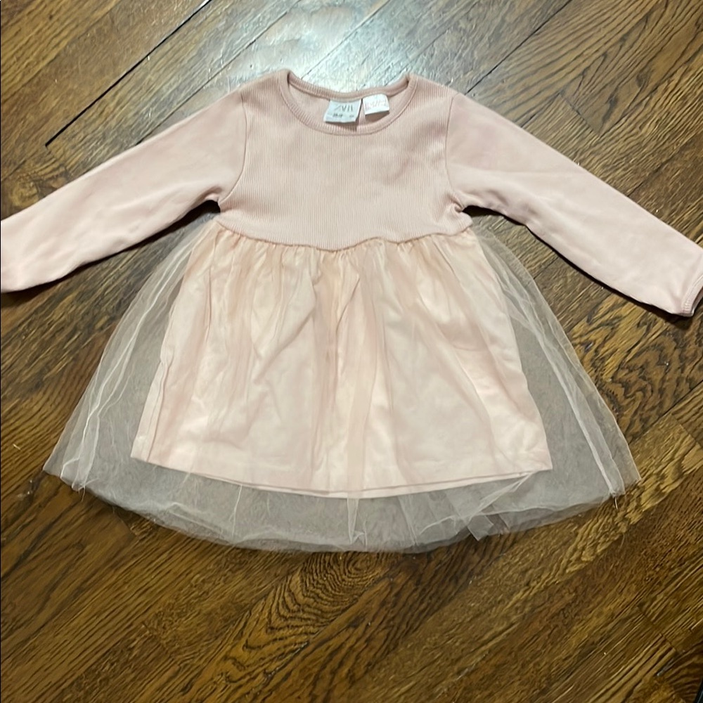 Zara Pink Long Sleeve Dress with Tulle Skirt
